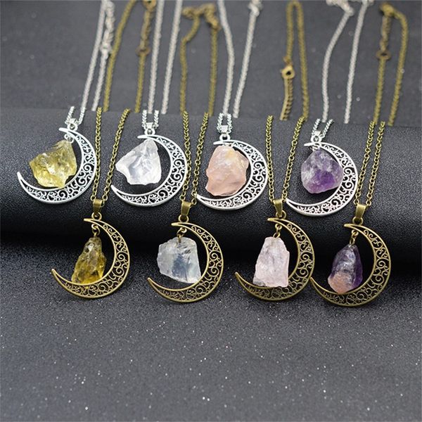 

new fashion moon vintage irregular natural stone pendant necklaces women retro quartz crystals jewelry christmas gifts
