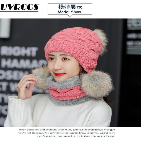 

beanie/skull caps 2021 women's hats add velvet fleece inside beanies winter for women 100% raccoon fur pompom hat female twist pattern, Blue;gray