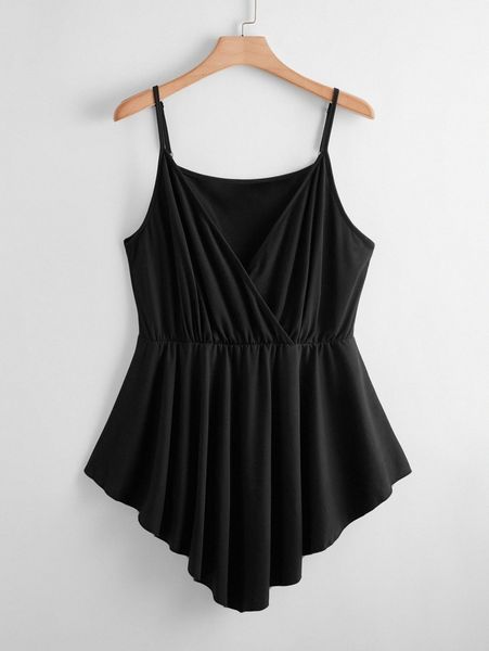 

plus surplice front dip hem cami 762q#, Black
