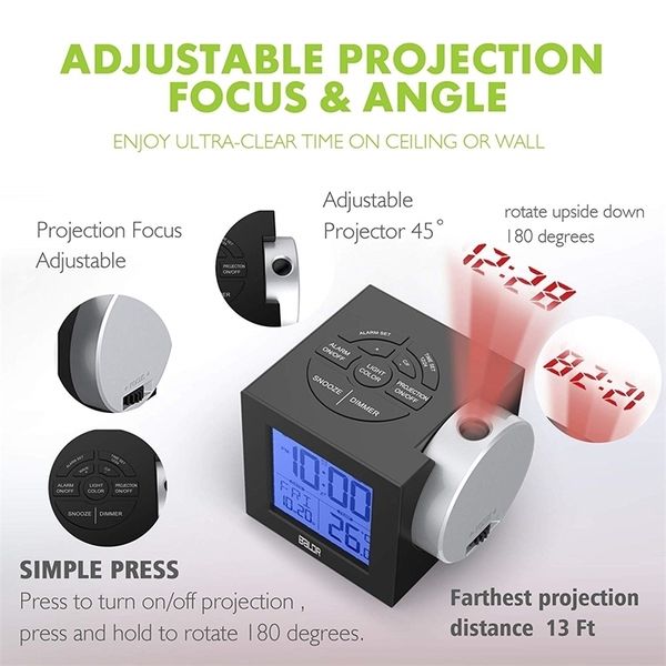 

lcd projection alarm clock backlight electronic digital projector watch desk temperature display with 7 color
