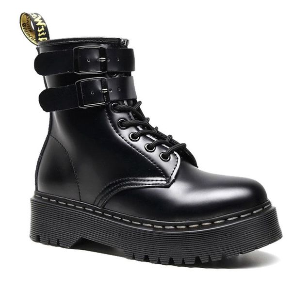 

boots women leather high-thick-soled boots womens designer double-breasted increased ankle 2021 black new shoes