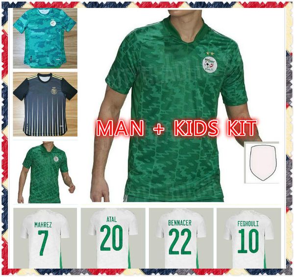 

men+kids 2020 2021 algeria mahrez two star soccer jerseys 20 21 atal slimani brahimi home bennacer national team football shirts, Black;yellow