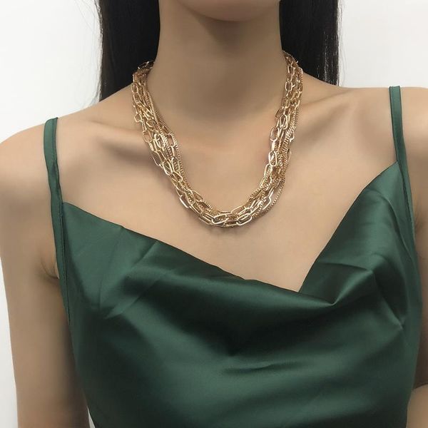 

chokers phyanic punk cuban choker necklace multilayer hip hop big chunky chain night club jewelry for women wholesale, Golden;silver