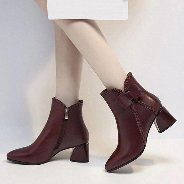 

plus size 35-42 women ankle boots 2020 winter butterfly high heels booties pointed toe dress shoes chunky ladies shoes 8843n #158r, Black
