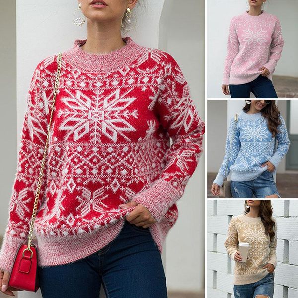 

women's christmas knitted sweaters autumn winter long sleeve pullover sweater snowflake pullovers, White;black