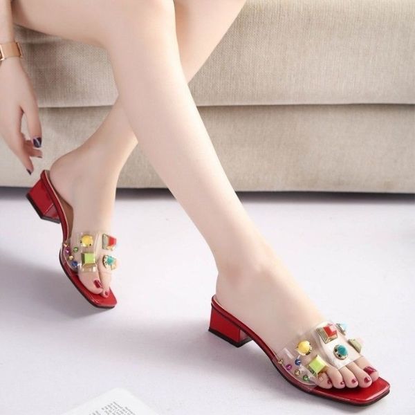

slippers women summer transparent shoes woman sandals designer high heel beach leisure slides open toe plus size ladies y200624, Black