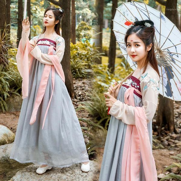 

embroidery dance costume women hanfu national fairy dress ancient folk festival outfit oriental stage performance clothes df10271, Black;red