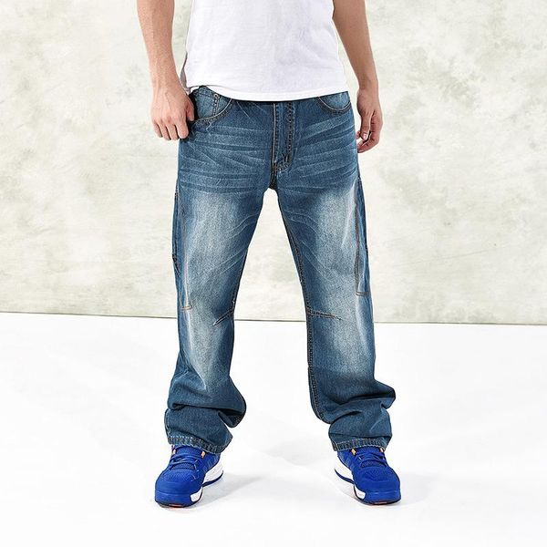 

hip hop jeans men baggy cross pants plus size 31-52 55 57 loose design style, Blue