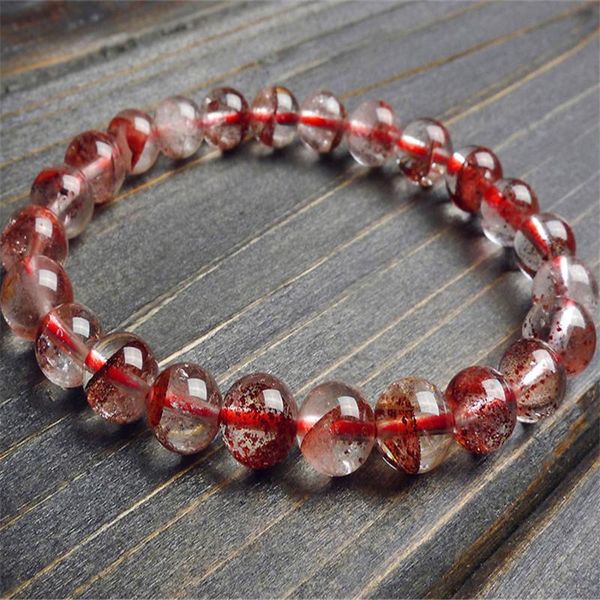

just one 7.5mm fashion jewelry women femme natural red phantom round bead charm stretch crystal quartz bracelet, Black