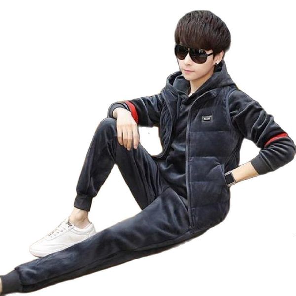 

2021 new gold sets of korean version autumn and winter in addition to velvet man hoodies casual sports clothes two-piece suit scv2, White