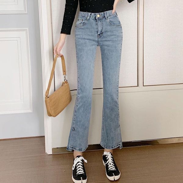 

new jeans women's high waist was thin and wide legs slim irregular legs wild stretch nine points micro-flared pants1, Blue