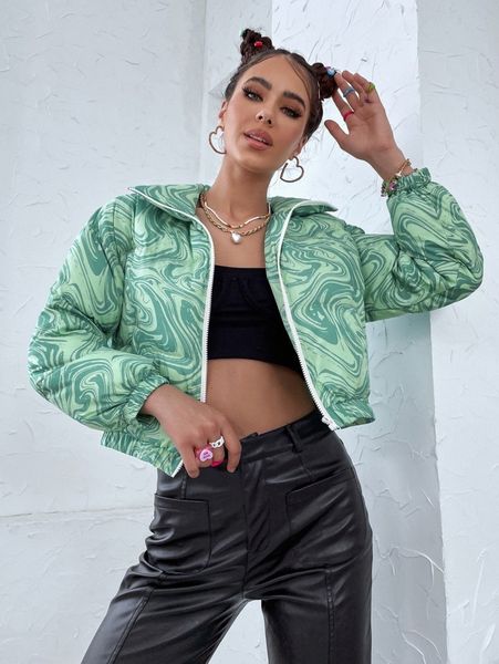 

marble print puffer coat y3kh#, Black