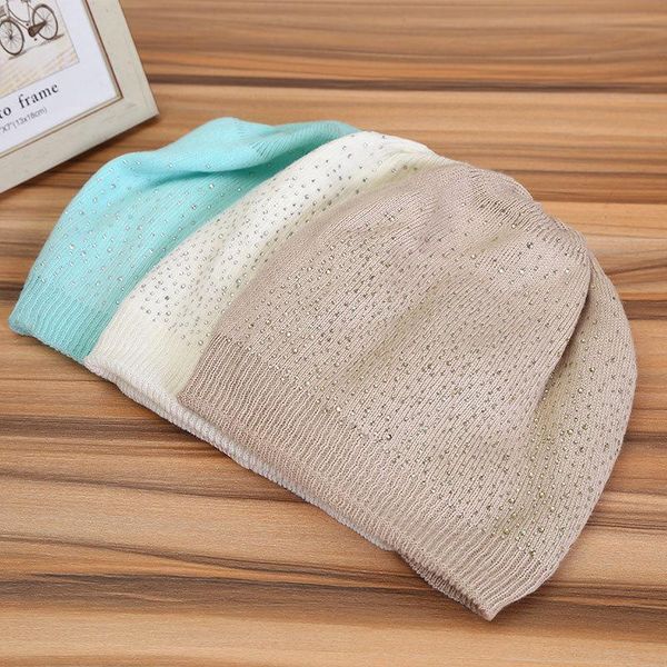 

women's pullover hat korean solid color drill knitted hat autumn and winter outdoor keep warm cap, Blue;gray