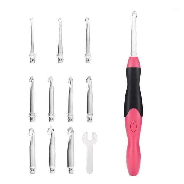 

lighted crochet hooks,11 size interchangeable heads 2.5mm to 8.0mm with ergonomic grip handles, ergonomic rechargeable lighted c1, Black