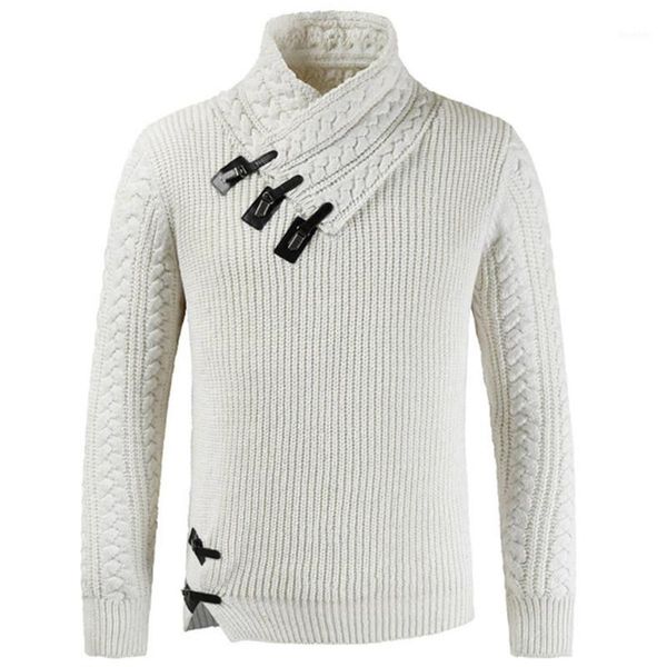 

men 2020 spring autumn new long sleeve sweater knit buckle irregular design sweater knit pullovers, White;black
