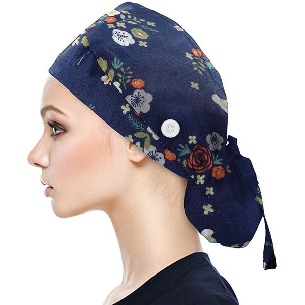 

working cap with button sweatband star hat paisley floral print adjustable tie back elastic bouffant hat head scarf #bl2
