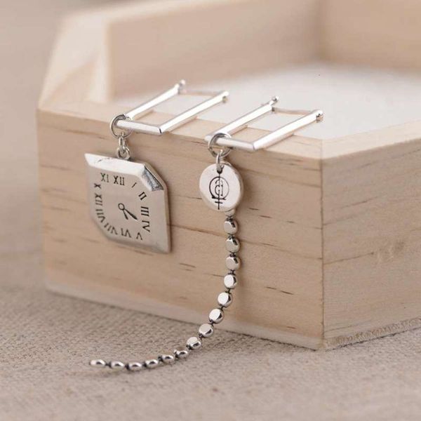 

silver jinluwang and art literature s925 asymmetric style long chain watch earrings women ab silver ear nail ofe1, Slivery;brown