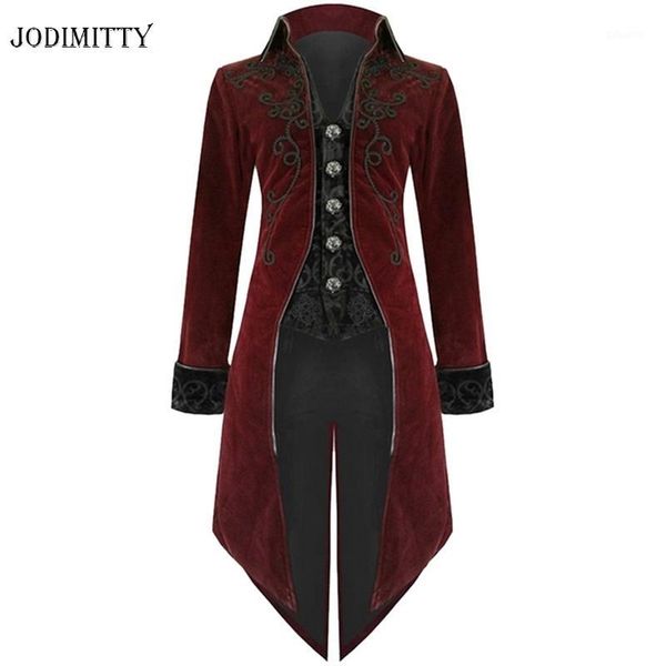 

jodimitty fashion men coat vintage swallowtail stage long jacket gothic steampunk lapel uniform outwear button dovetail outwear1, Black;brown