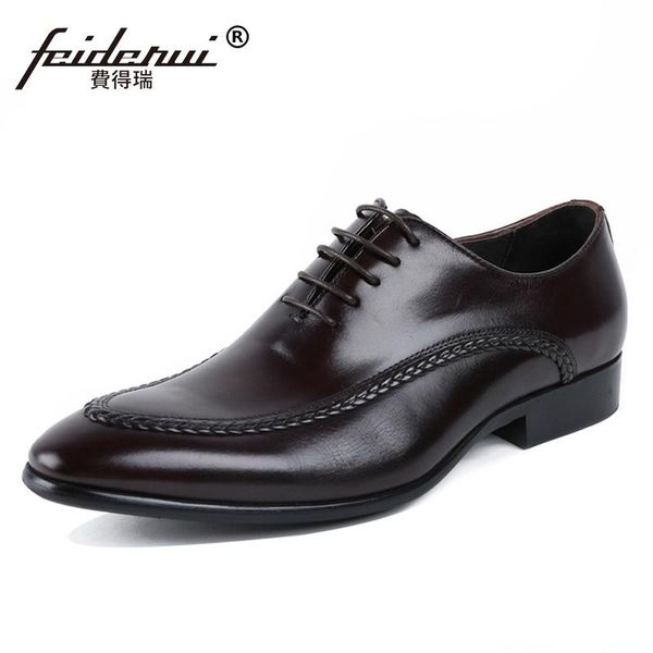 

spring autumn man formal dress shoes genuine leather round toe lace up men's handmade wedding party oxfords js185, Black