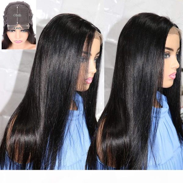 

4x4 кружева закрытие парик волос remy шелковистой прямой парик шнурка 150% плотность бразильского фронта шнурка человеческих волос парики pr, Black;brown