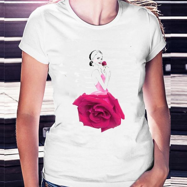 

illustration of flowers red rose skirt print t-shirt women clothes femme harajuku shirt summmer cotton tshirt, White