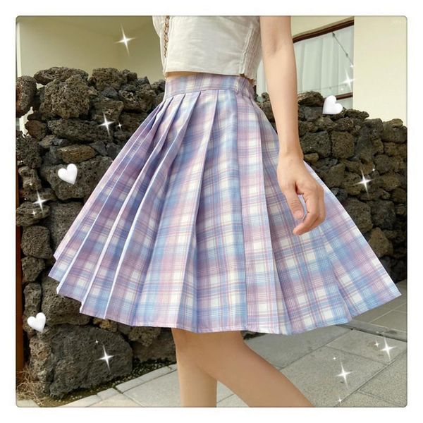 

new arrival japanese girl's summer kawaii high waist pleated skirt sweet plaid skirts women fashion a-line mini skirt1, Black