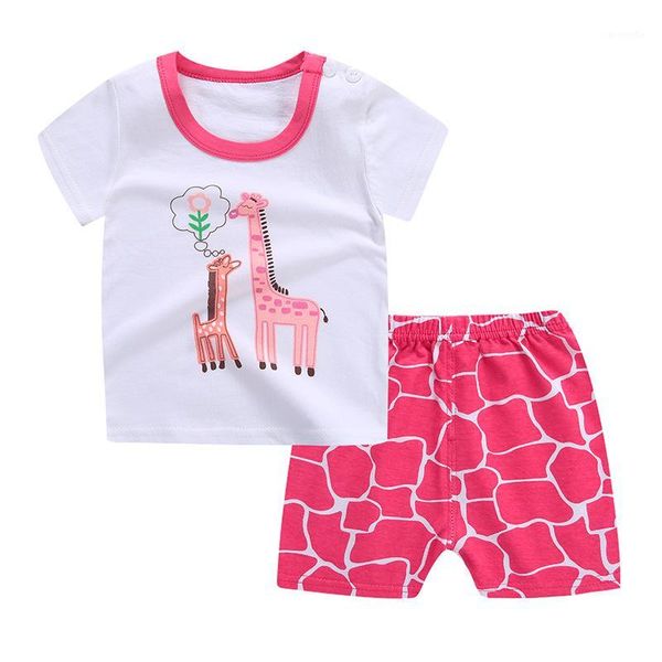

2020 new children's cotton short sleeve baby t-shirt cotton shorts korean home clothing boys girls set1, White