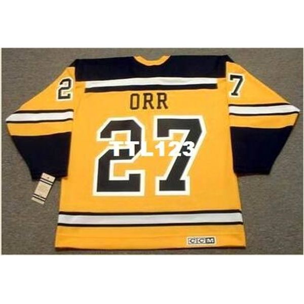 

740s #27 bobby orr boston bruins 1966 ccm vintage retro hockey jersey or custom any name or number retro jersey, Black