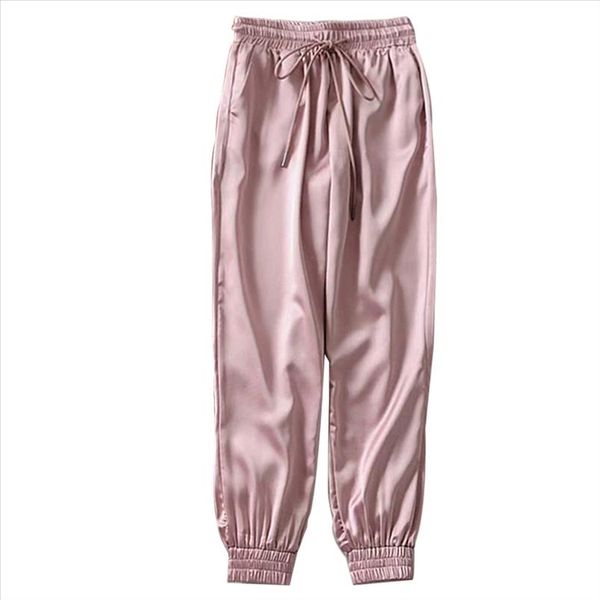 

autumn satin pants women black joggers women trousers casual pink sweatpants high waist pants cargo sweatpants korean fall 2021, Black;white
