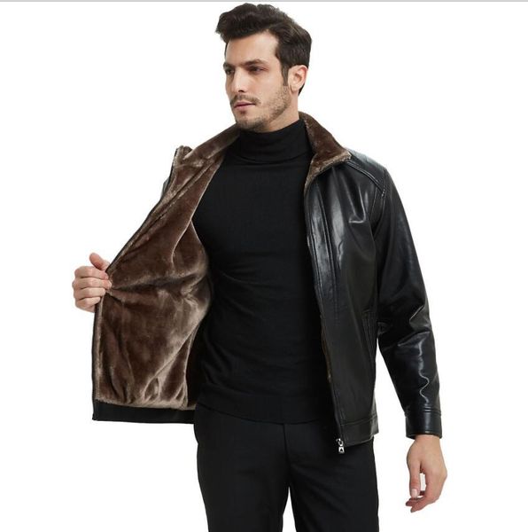 

designer jacket clothing mens jackets fur parkas pu bomber fleece windbreaker winter warm thick faux leather coats casual outerwear outdoor, Black