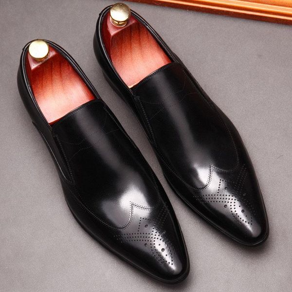 

dress shoes genuine cow leather brogue wedding mens casual flats vintage handmade oxford for men black red wine