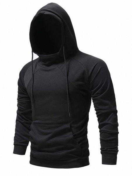 

men kangaroo pocket raglan sleeve drawstring hoodie w3cy#, Black