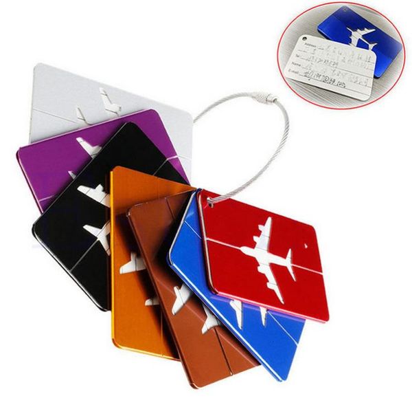 

travel boarding address luggage plane tags aircraft id case bag labels card dog tag collection keychain key rings mix colors jf-15, Silver