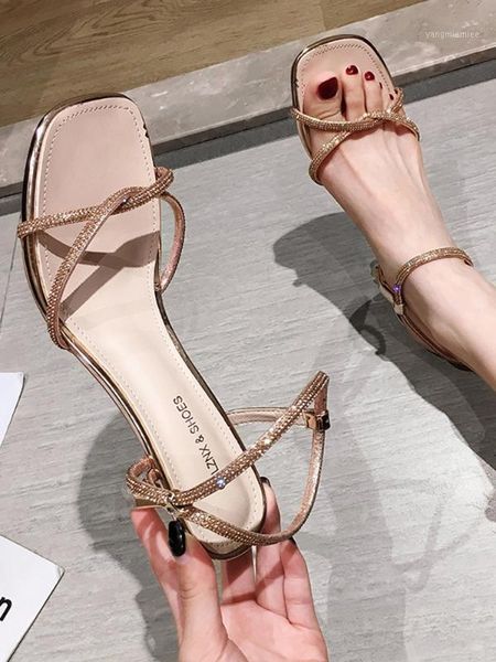 

women's shoes sandals 2020 summer new word rhinestone open toe thick heels1, Black