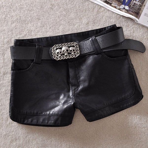 

new winter pu leather shorts women boots skinny mid waist fashion shorts female leather big size black mujer mz13501, White;black