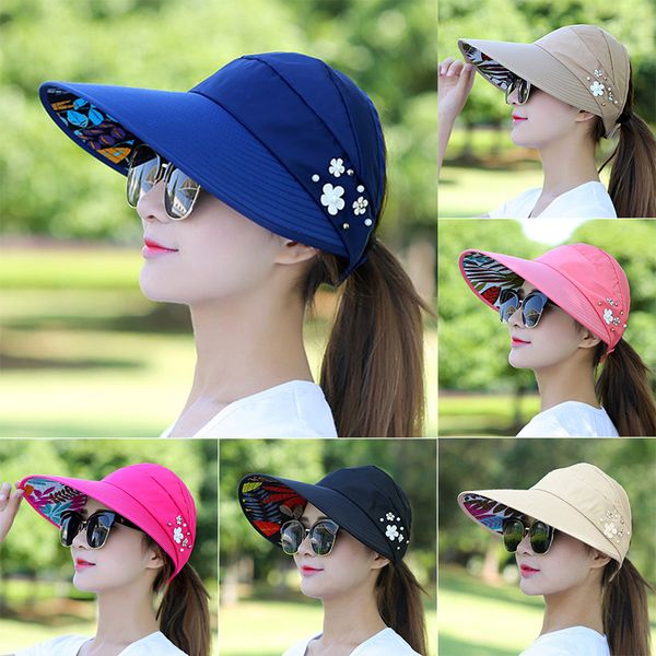 Cappelli da sole per le donne visiera pesca pesca pescatore spiaggia cappello di protezione UV cappuccio casual da donna casual tappi estivi coda di cavallo largo cappello a corn