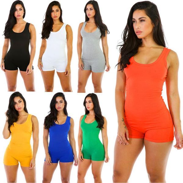 

women jumpsuit 2020 romper bodysuit bodycon deep v neck short pants sleeveless tank sporting clothing feminino playsuits, Black;white