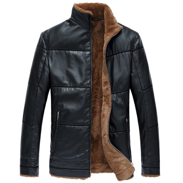 

2021 new 6xl 7xl 8xl fashion men brown big size fur lined coats winter faux leather jacket odfr, Black