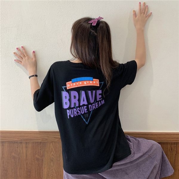 

0jcjf cotton 2020 coat t-shirt short sleeve t-shirt women 6535 summer korean new versatilestyle student ins women's fashion bobur, White