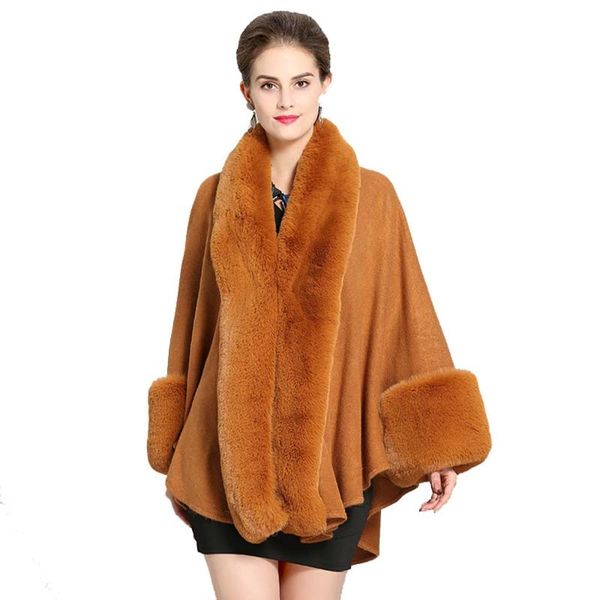 

women's fur & faux large collar wedding cape jacket, Black