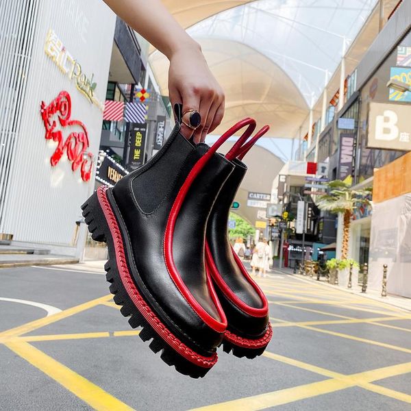 

boots 2021 pocket motorcycle women platform shoes womens ladies wedge black ankle punk goth