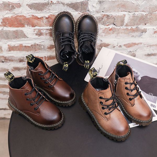 

fashion 2020 autumn girls boys vintage kids children baby pu leather martin boots shoes zapatos casual boot s11408, Black