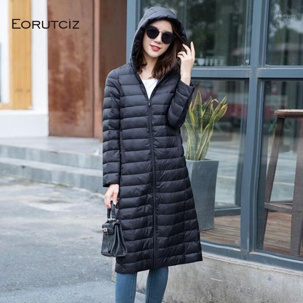 

eorutciz winter plus size 3xl down coat women long ultra light hoodie jacket spring vintage slim casual coat lm3591, Black