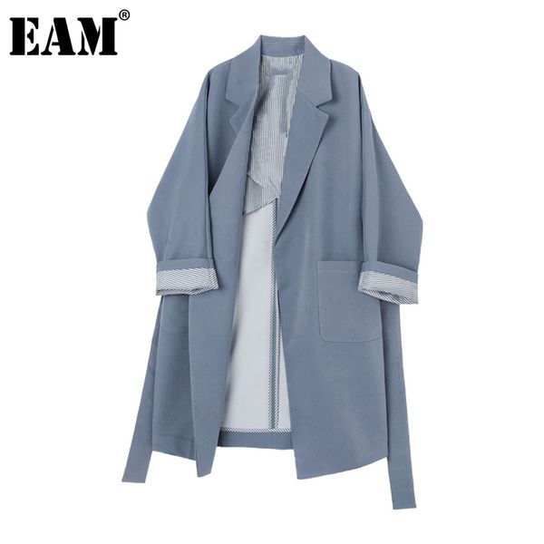 

[eam] women striped split big size long trench new lapel long sleeve loose fit windbreaker fashion tide spring autumn 1z788 201028, Tan;black