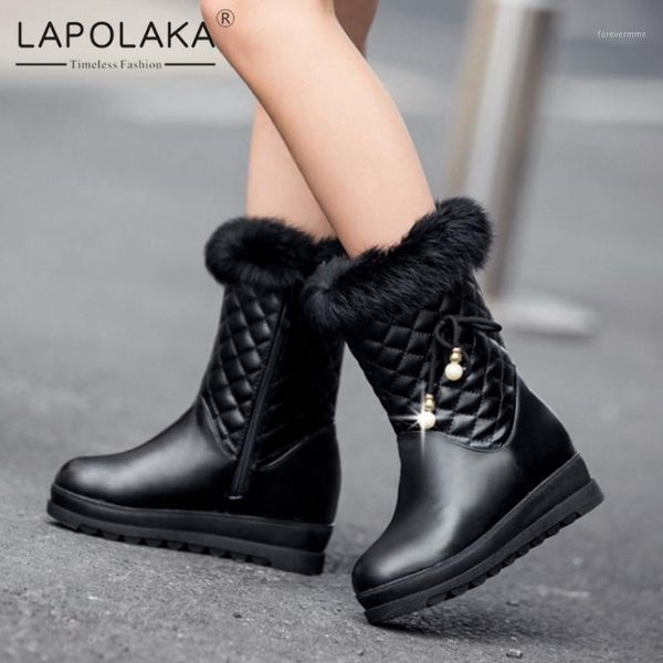 

boots lapolaka 2021 arrivals large size 43 platform bowknot zip snow booties woman shoes warm winter work comfy boot ladies shoes1, Black