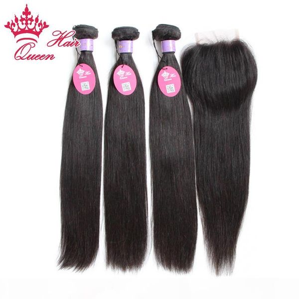 

malaysian virgin hair with closure straight human hair weave lace closure with bundles 4pcs lot elites hair products with closure, Black