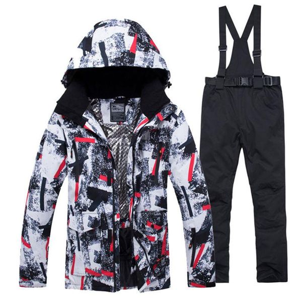 

men's snow suit wear waterproof windproof winter outdoor sports costume snowboarding clothing ski jacket + strap snow pant male
