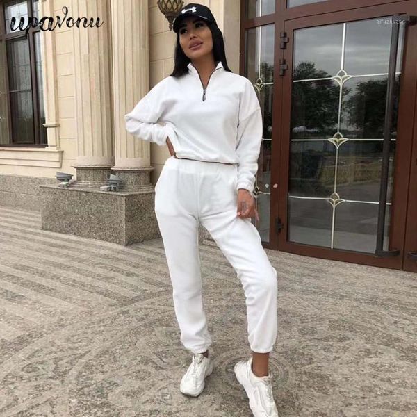 

2020 fashion casual sports pants women's suit lapel long sleeve zipper pullover & elastic pants 2 two-piece women's sports sets1, Gray