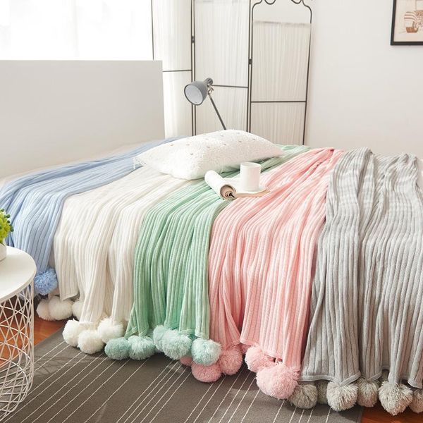 

susu brand quality cotton pom crochet thread blanket 100*105 150*200cm for babies adults twin size bed kitted throws bed runners