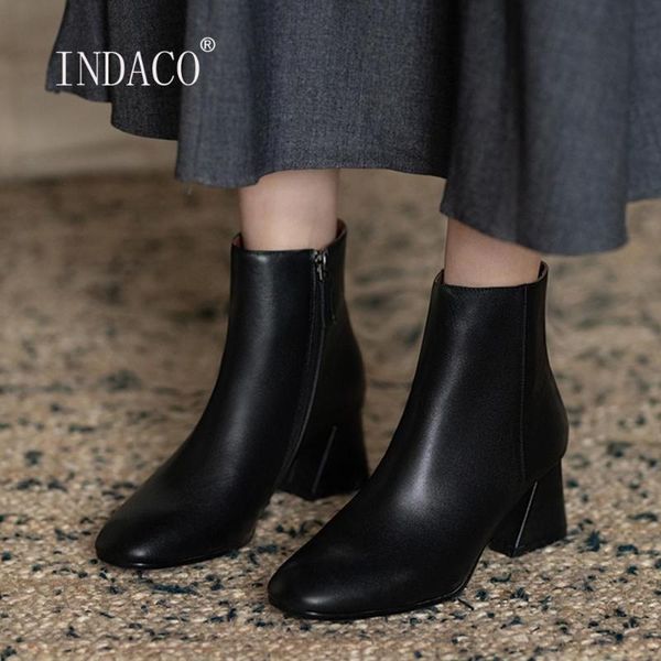 

boots quality women genuine leather black side zipper ankle for high heels